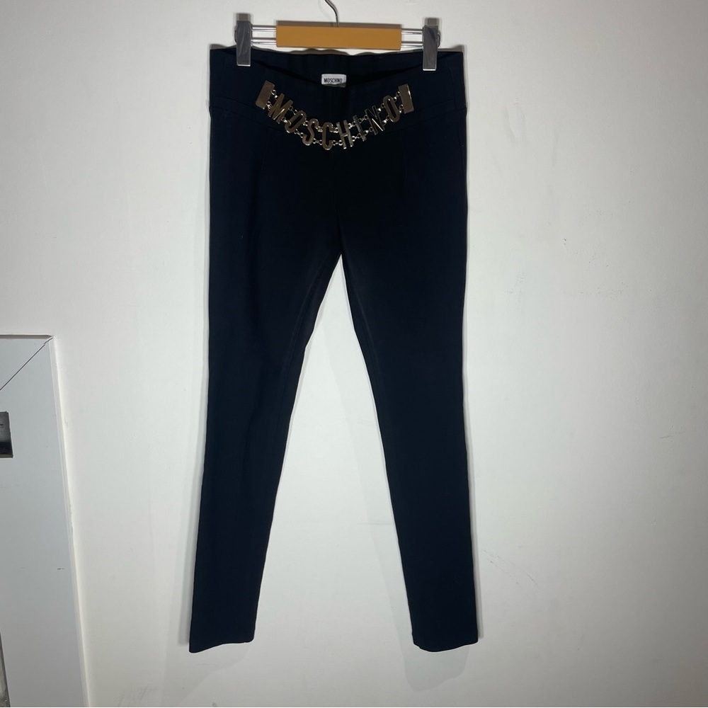 Moschino Black Leggings with Gold Logo